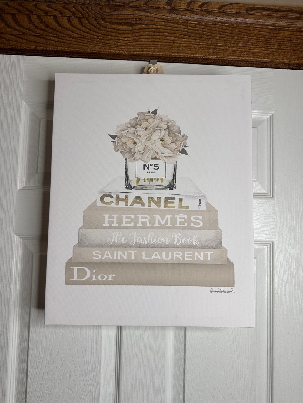 CHANEL Beige & Cream Fashion Bookstack Wall Art canvas